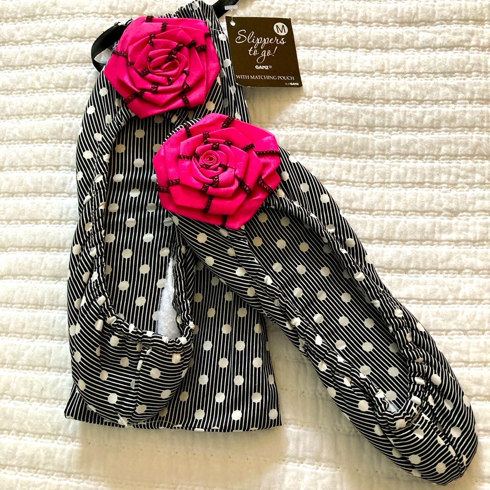 Ganz Slippers to go! Slip on shoes w/ storage bag.
